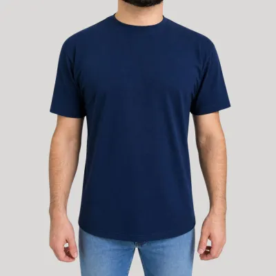 Camiseta azul escuro 100% algodão (slim)