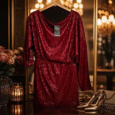 Vestido Midi Paetês Vermelho