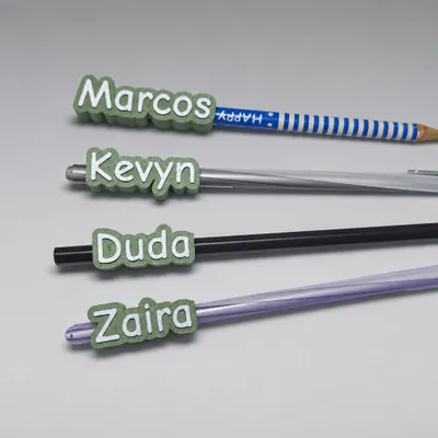 Conjunto 6 Ponteira Personalizada com Nome para Lápis e Caneta - Acessório Escolar e Escritório