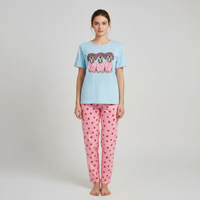 Pijama feminino Cães Corações