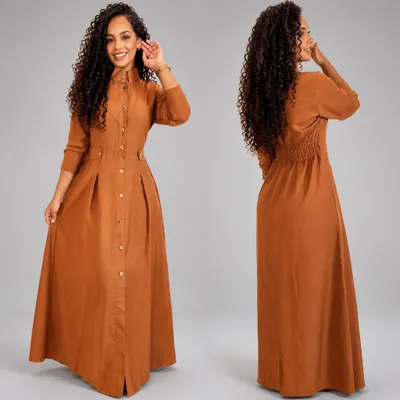 Vestido  Ester Imperial  Longo  Linho Caramelo