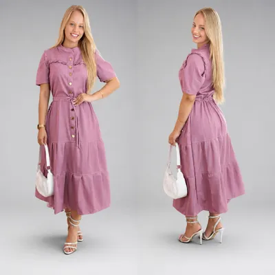 Vestido Midi Lilás com Botões