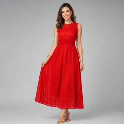 Vestido Midi Vermelho Texturizado