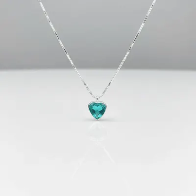 COLAR PONTO LUZ CORAÇÃO ZIRCONIA VERDE AGUA 6.5MM 45CM