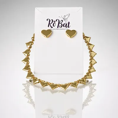 CONJUNTO CHOKER PONTOS E BRINCO CORAÇÕES 