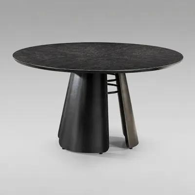 Mesa de Jantar Redonda Rebeca com Tampo de Vidro Preto e Laca Negra
