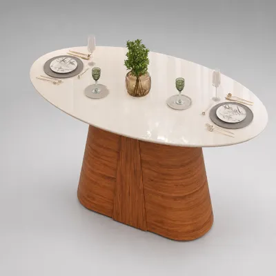 Mesa de Jantar Elíptica Ryze com Vidro Off White