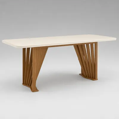 Mesa de Jantar Retangular Adriana com Tampo de Vidro Off White e Base Nature
