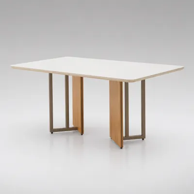 Mesa de Jantar Roma 1,80m Dourada com Tampo de Vidro