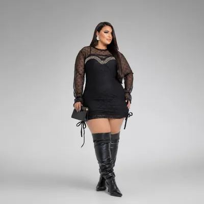 Vestido Preto Bordado Tule