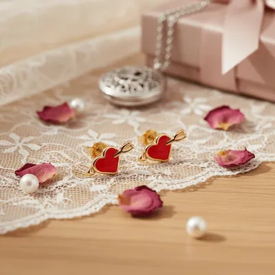 Brinco Infantil Coração Flecha Resinado 