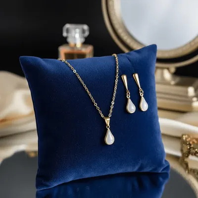 Kit Colar e Brinco Pérola Gota Folheados a Ouro 18k