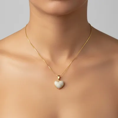 Colar Pingente Coração Cravejado