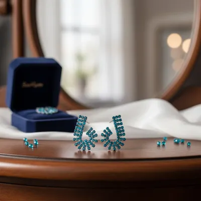 Brincos Arco Cravejado Azul