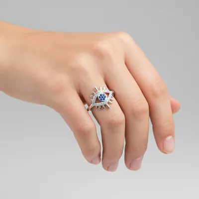 ANEL OLHO DE HORUS AZUL ZIRCONIA