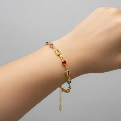 Pulseira Buzios e Cristais Coloridos Folheado a Ouro 18K