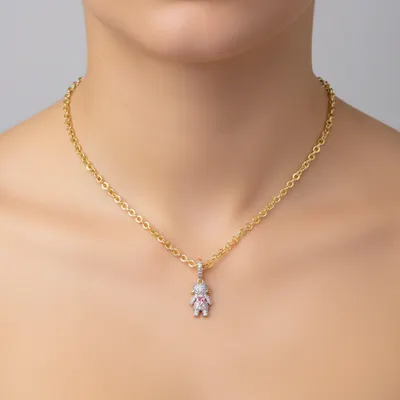 COLAR MENINOA CRAVEJADO CORAÇÃO PEDRA  