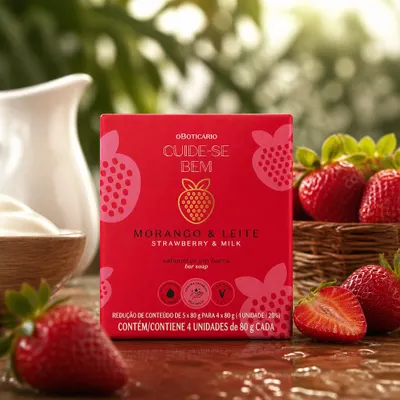 Kit Sabonetes Em Barra Cuide-Se Bem Morango E Leite 4X80G Cada