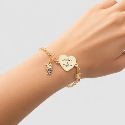 Pulseira de Coração Personalizada com até 3 Filhos 
