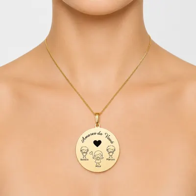 Colar Redondo Coração Personalizado Com Até 3 Nomes Amores Da Vovó