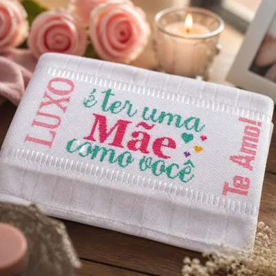 Toalha de Lavabo Bordada em Ponto Cruz Mãe