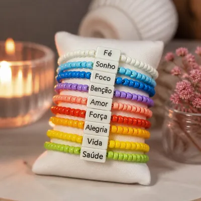 Kit Pulseira de Miçanga com Nomes Variados 3 unidades