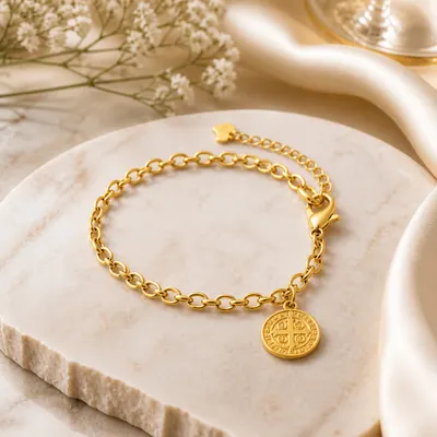 PULSEIRA MEDALHA SÃO BENTO ELO PORTUGUES OURO