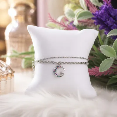 PULSEIRA DUPLA LUA ESTRELA ZIRCONIA COLOR