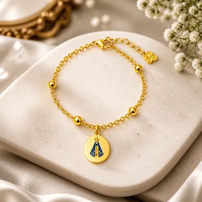 PULSEIRA NOSSA SENHORA AZUL CORRENTE BOLINHA