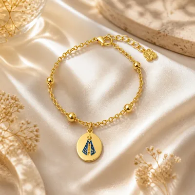 PULSEIRA NOSSA SENHORA AZUL CORRENTE BOLINHA