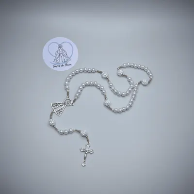 TERÇO PÉROLA COM ROSAS  – Nossa Senhora Aparecida