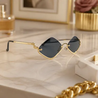 Óculos de Sol Dourado Losangulado 