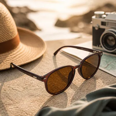 Óculos de Sol Marrom Com Lentes