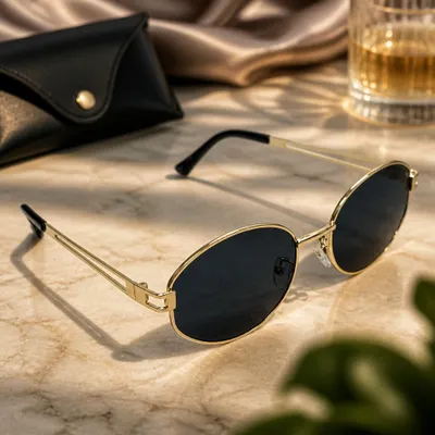 Óculos de Sol Clássico Preto e Dourado