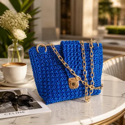 Bolsa Crochê Azul Royal