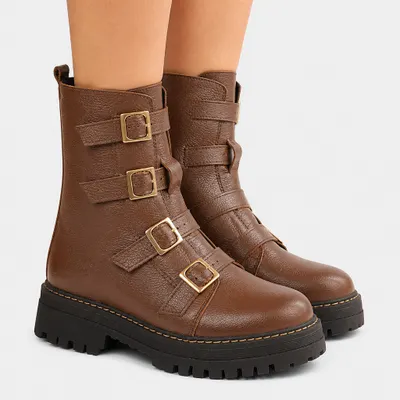 Bota Coturno com Fivelas Marrom