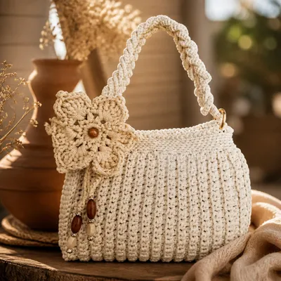 Bolsa Crochê Trança Floral