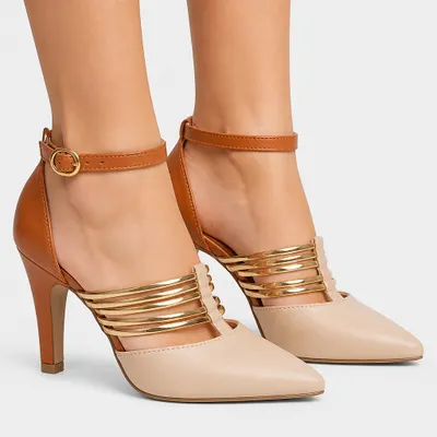 SCARPIN  BEGE COM CARAMELO E OURO LIGHT