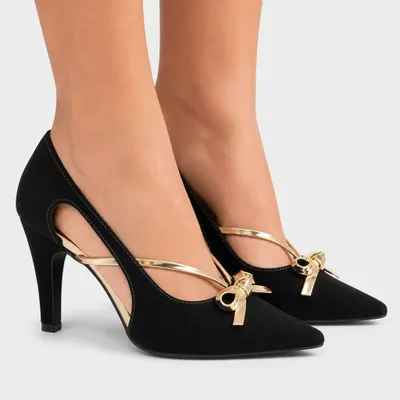SCARPIN LAÇO NOBUCK PRETO COM OURO LIGHT