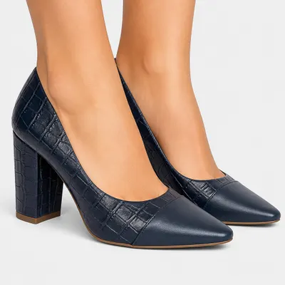 Scarpin Bico Fino Couro Croco