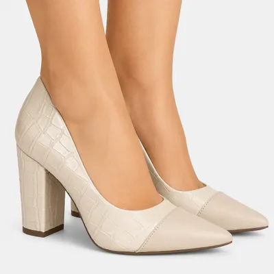 SCARPIN CROCO BEGE MARFIM