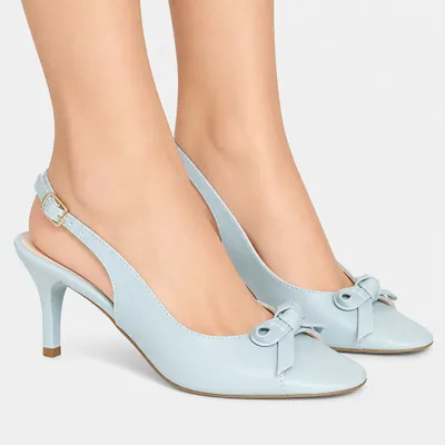 Sandália Slingback com Laço – Napa Azul