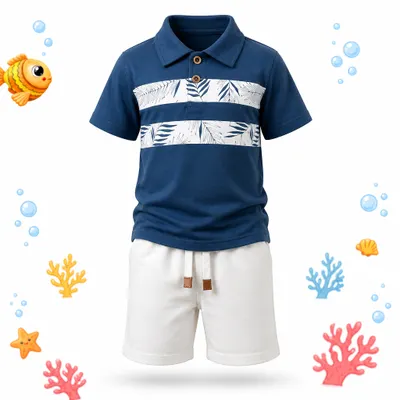 Conjunto Infantil masculino Tile e Sul Passeio (petróleo/marfim).