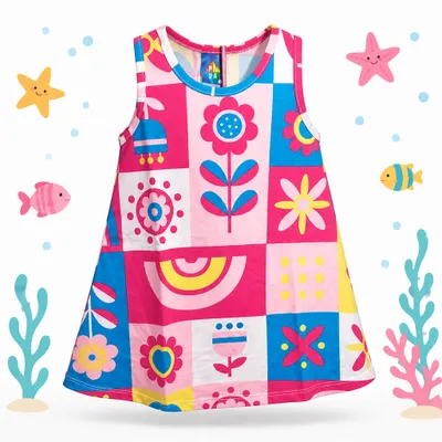 Vestido Pipa Verão (Flores/Rosa).