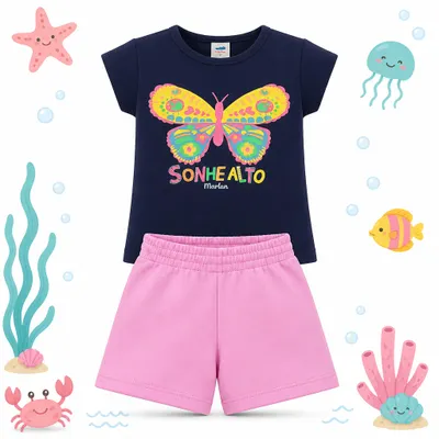 Conjunto Feminino Infantil Marlam (Borboleta Colorida)