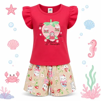 Conjunto Infantil Marlan (Adoro Morangos/vermelha).