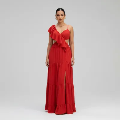Vestido Longo Vermelho Cascata