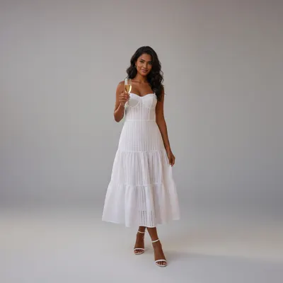 Vestido Midi Branco Bordado