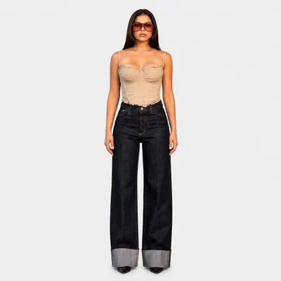 Calça Jeans Reta Feminina com Barra Virada  Amaciado