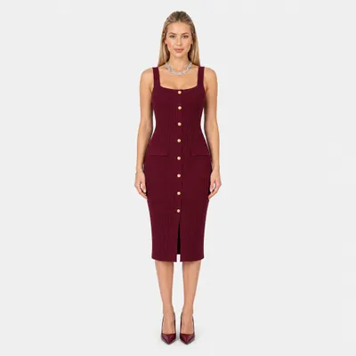 Vestido Tricô Rosa Botões